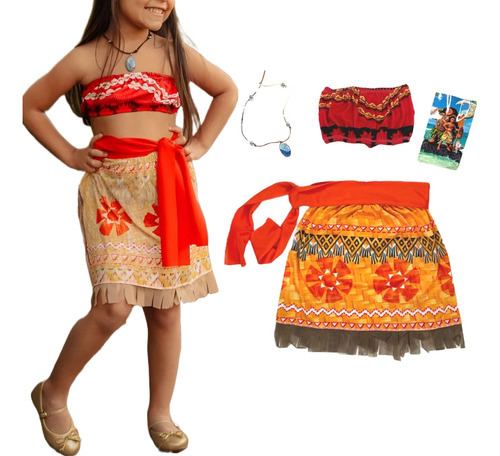 Fantasia Moana Infantil Roupa Princesa Regulável Com Colar